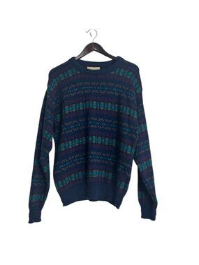 Vintage Loafers Knit Sweater Mens Size Large Blue Nordic Fair Isle Pattern